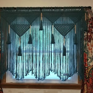 Teal macrame wall hanging, blue wall decor