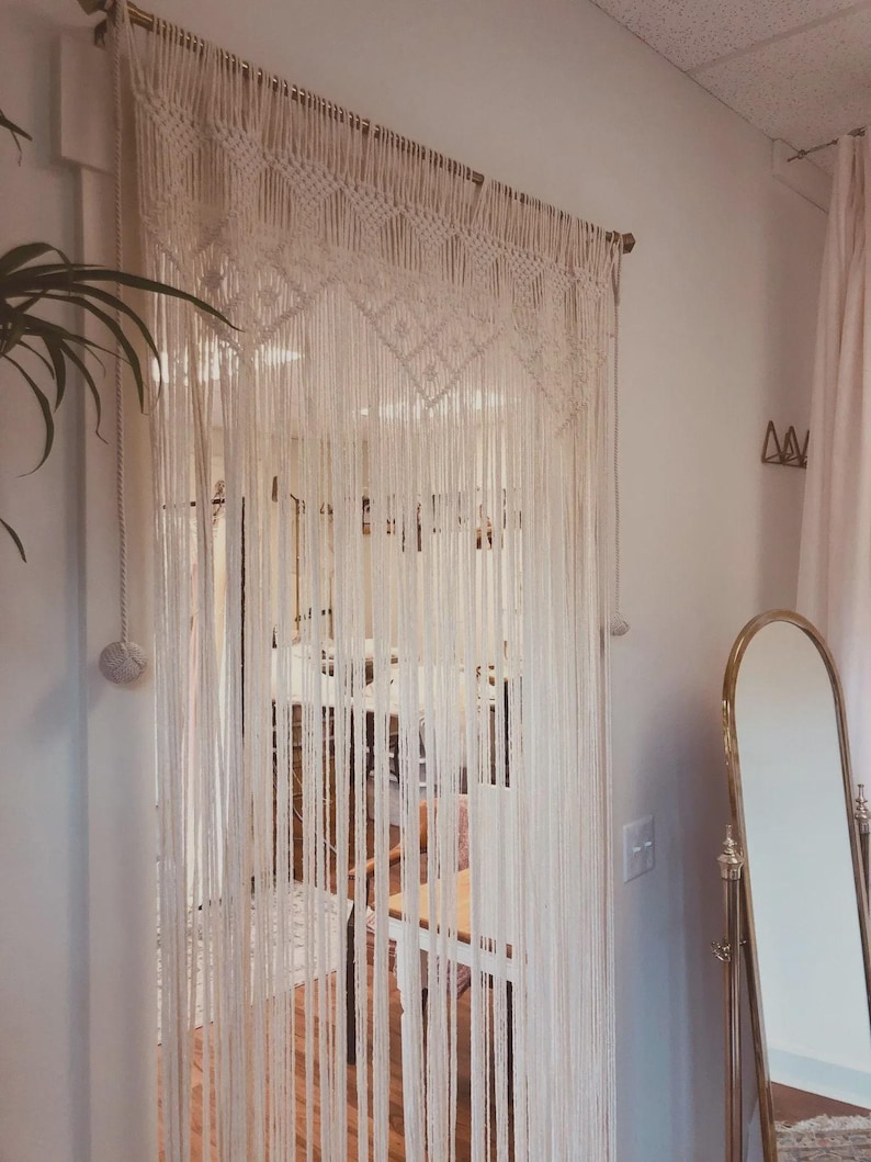Cortina de cuentas, cortinas de macramé para puerta, decoración bohemia para el hogar. imagen 10