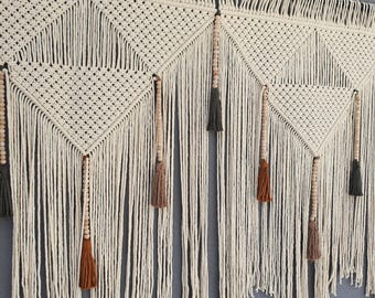 macrame wall hanging, boho large headboard art custom tassels
