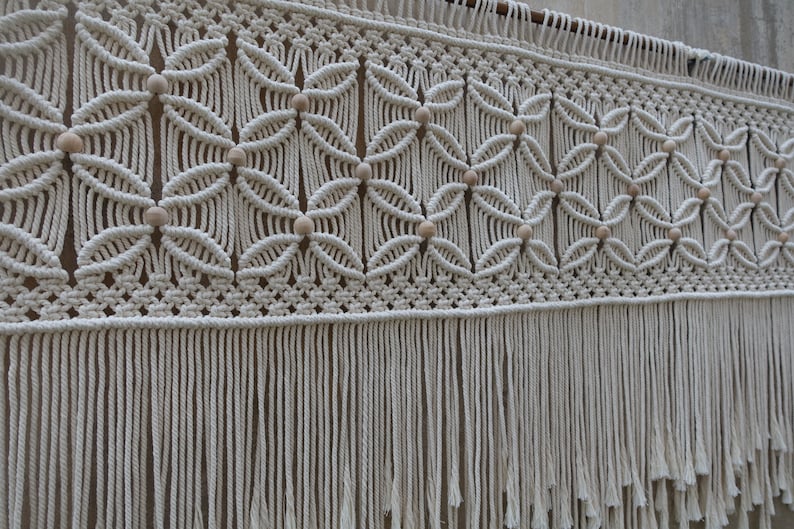 Macrame wall hanging, Bedroom decor, Over bed art, beaded macrame headboard image 2