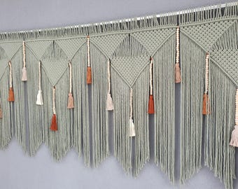 green macrame wall hanging bedroom tapestry, living room wall art boho home decor
