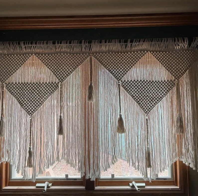 Window Curtain Macrame, Valance Decoration, Large Wall Hanging, Boho ...