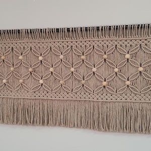 Macrame valance beads, neutral macrame curtain
