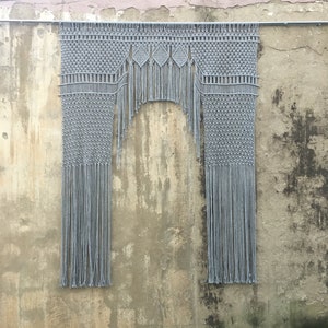 Macrame Doorway Curtain, Room Seperator, Gray Room Divider, Bohemian Photo Backdrop, Macrame Door Curtain