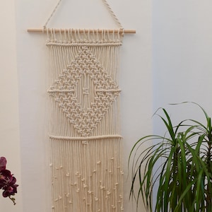 Boho Macrame Wall Hanging: Diamond Tapestry, Minimalist Decor