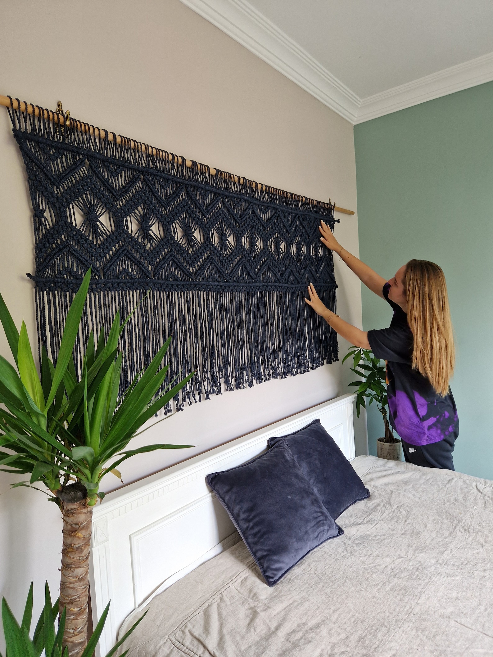 Macrame Wall Hanging Over Bed Art Boho Bedroom Decor King Etsy