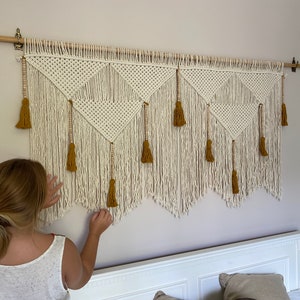 macrame wall decor, bedroom tapestry, boho over bed hanging