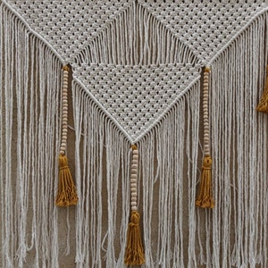 macrame headboard with mustard tassels, large wall art decor image 7