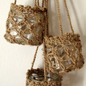 Jute Crochet TeaLight Candle Holder, Cottage Chic Luminary