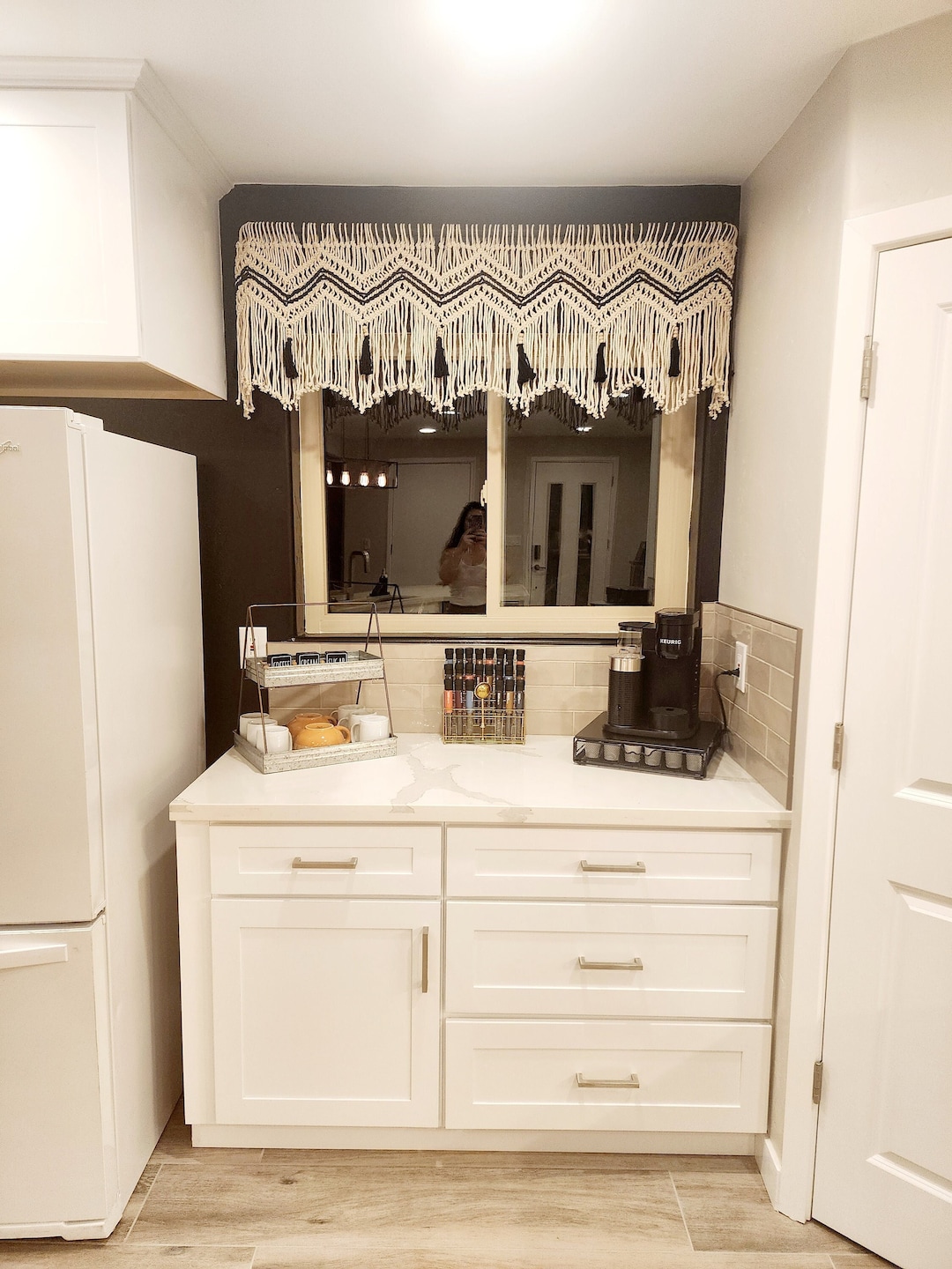 Black White Kitchen Curtain, Macrame Valances Black White Curtain Two