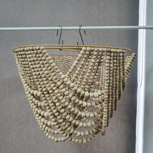 Beaded Chandelier, Wood bead lampshade, boho light fixture lighting ceiling decor