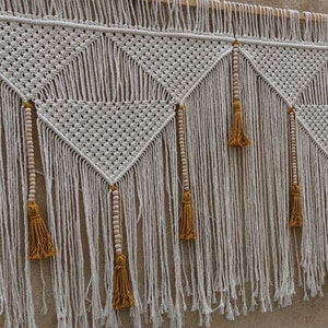 macrame headboard with mustard tassels, large wall art decor image 4