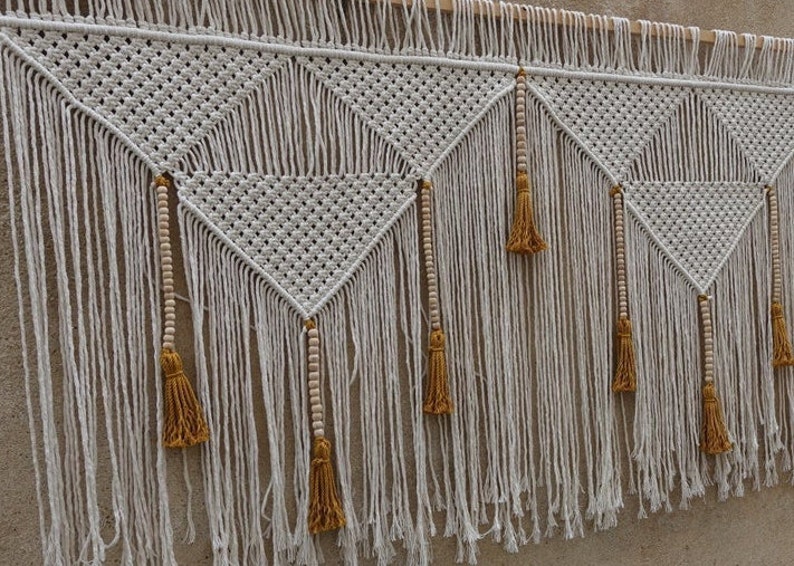 macrame headboard with mustard tassels, large wall art decor image 4