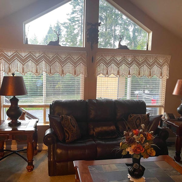 Macrame valances, boho window curtains