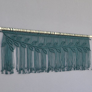Green macrame leaf valance, window treatment boho wall decor