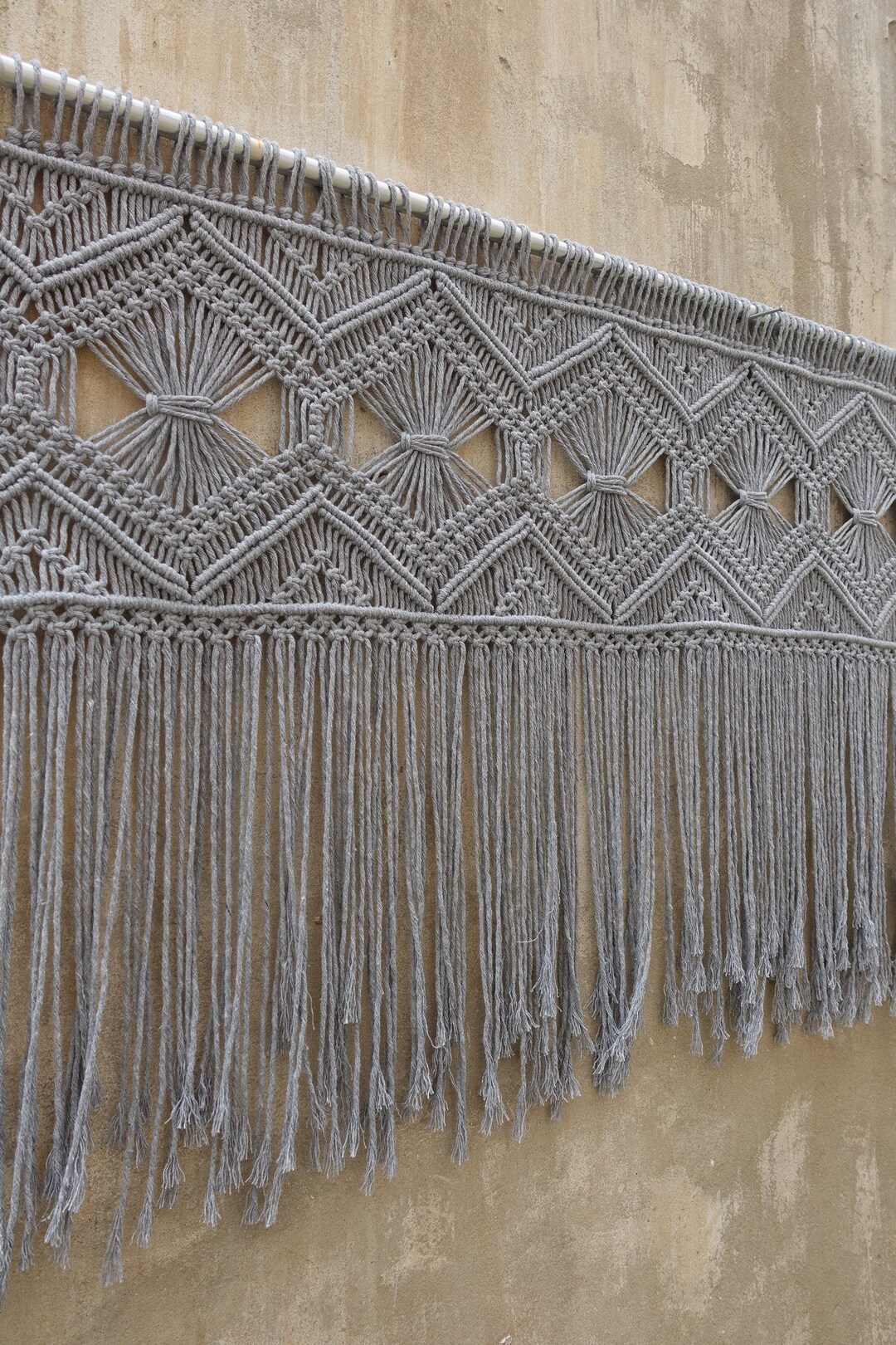 Large Gray Macrame Wall Hanging, Living Room Decor, Queen Headboard Etsy