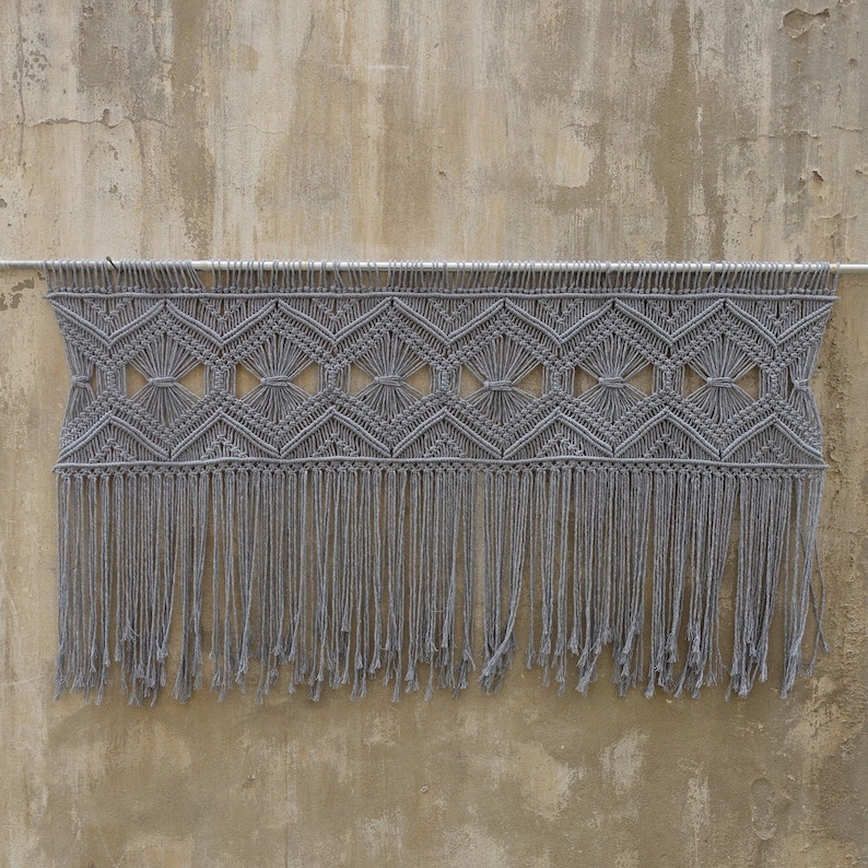 Large Gray Macrame Wall Hanging Living Room Decor Queen Etsy