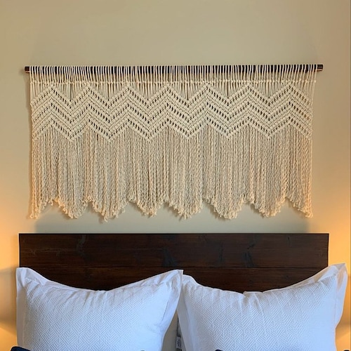 Macrame Headboard White Large Wall Hanging Etsy