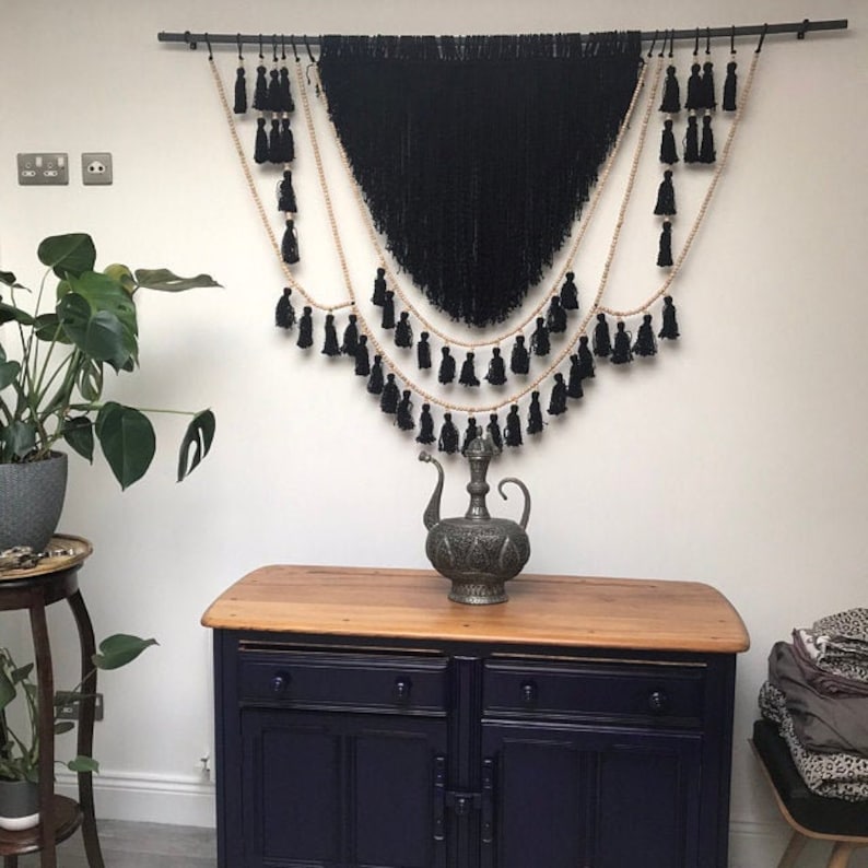 Black Wall Hanging Gothic Home Decor Boho Tassels Garland Etsy
