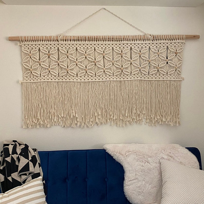 Macrame wall hanging Bedroom decor Over bed art beaded Etsy