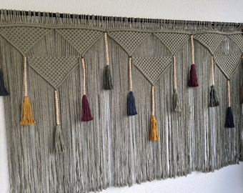 Grote macrame muurhanger, boho King hoofdeinde, getextureerde muurkunst