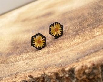 Hexagon earrings • geometric earrings • floral earrings • laser cut jewellery • handpainted jewellery