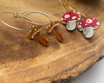 Toadstool earrings • hand painted wooden earrings • handmade earrings • sustainable jewellery • mushroom earrings