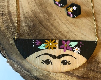 Frida Kahlo necklace • handpainted necklace • Frida Kahlo jewellery • bib necklace •  lasercut jewellery • statement necklace •