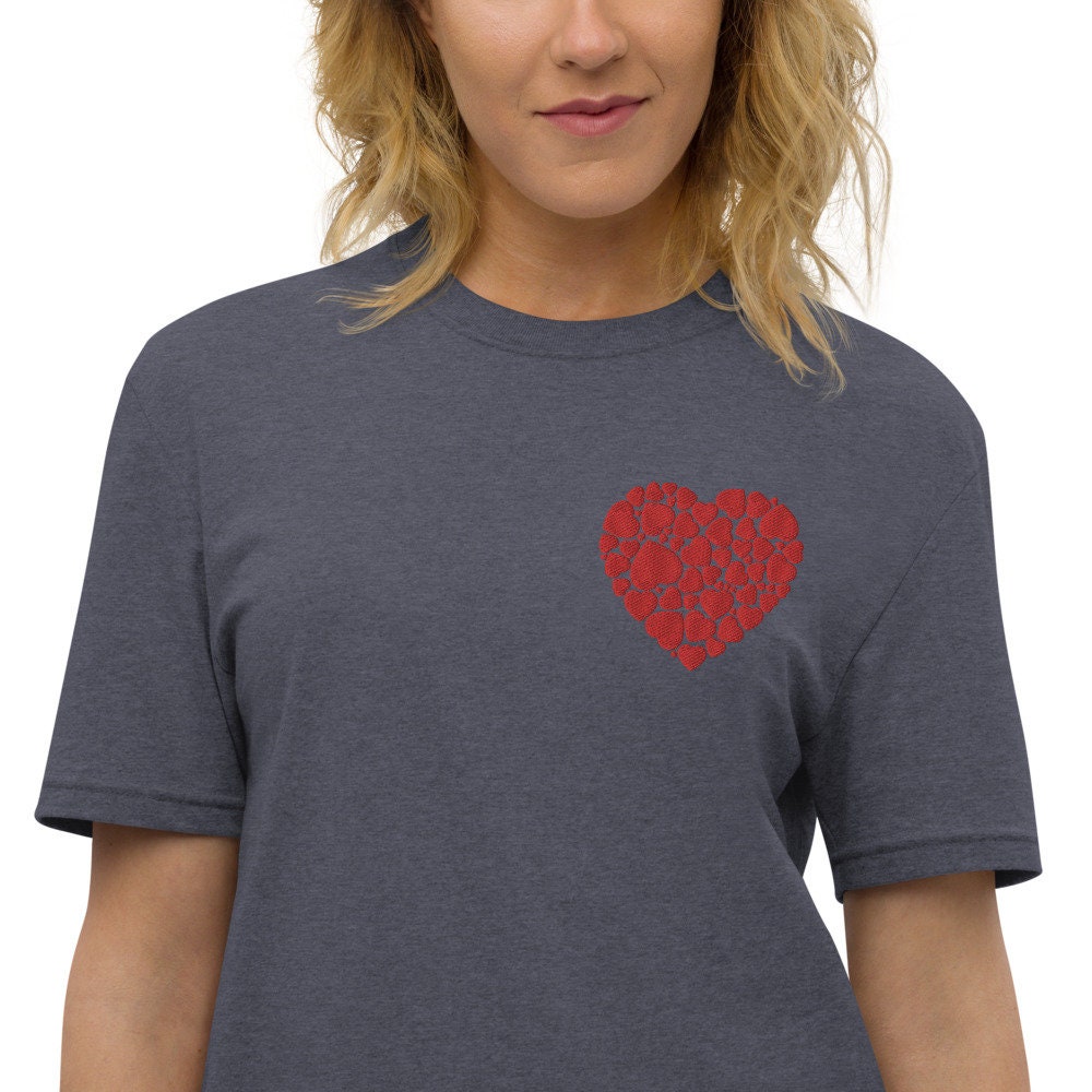 Hearts in Heart Embroidered Unisex recycled tshirt Etsy
