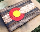 Colorado Wood Flag, painted red and yellow- Colorado art, wood wall art, housewarming, birthday gifts, state flags, Clam Hammer Designs
