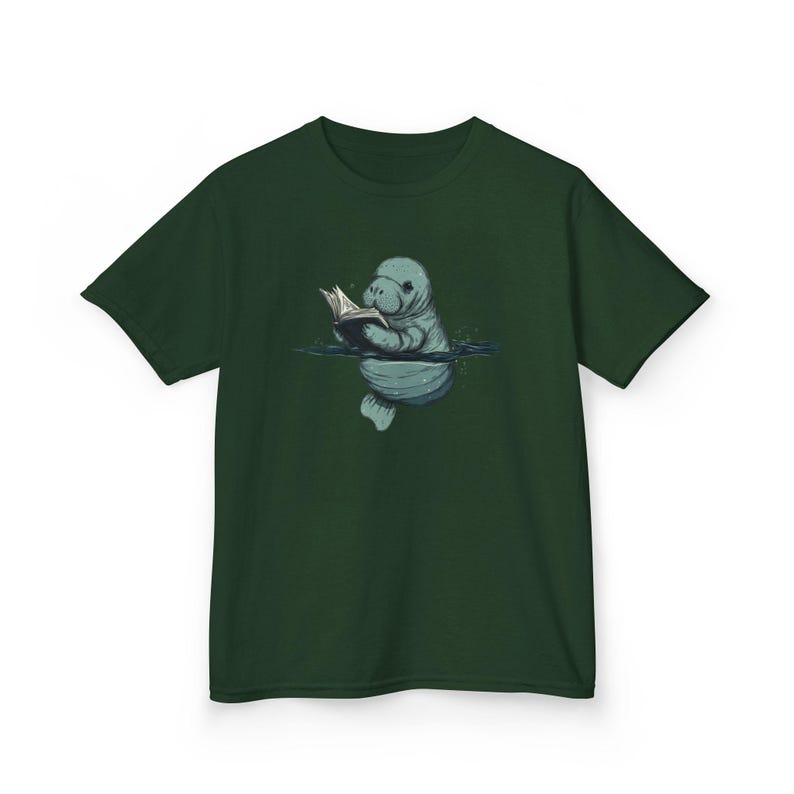 Cute manatee reading book kids tee shirt