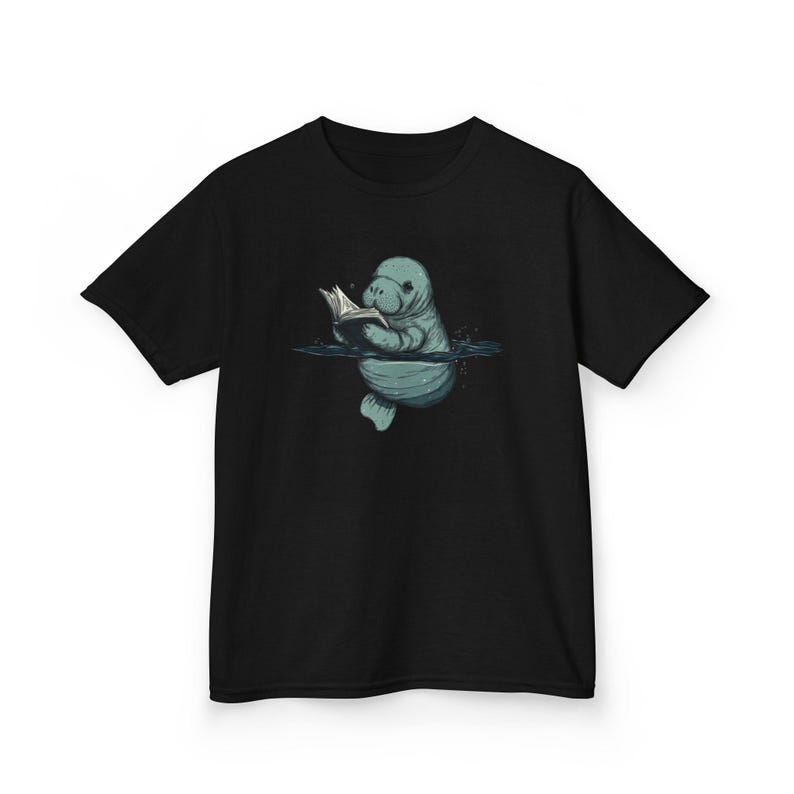 Cute manatee reading book kids tee shirt