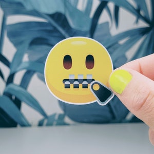 Zipper mouth face emoji sticker, Vinyl, Laptop Sticker, Funny Sticker, Tumbler Sticker, Smiley, Emoji Sticker, Water Bottle Sticker