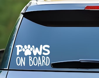 Calcomanía para coche Paws On Board: divertida pegatina para ventana de coche con forma de perro