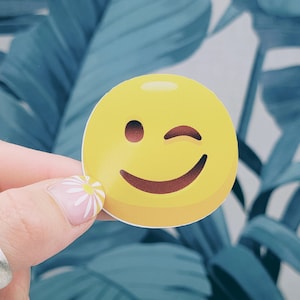 Winking smiley face emoji, Vinyl, Laptop Sticker, Funny Sticker, Tumbler Sticker, Smiley, Emoji Sticker, Water Bottle Sticker, Waterproof