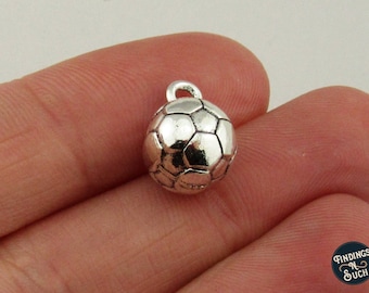 3 Soccer Charms Antiqued Silver Ball Pendants Sports Jewelry Findings