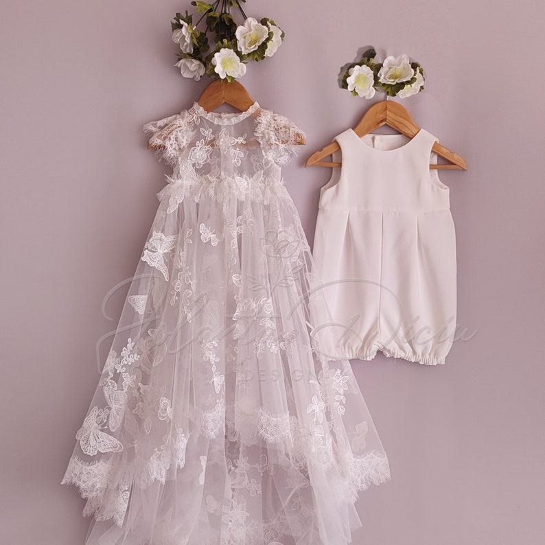 Robe de baptême avec papillons, tenue de baptême pour bébé fille, robe de baptême romantique en dentelle papillon et tulle pour bébé image 9