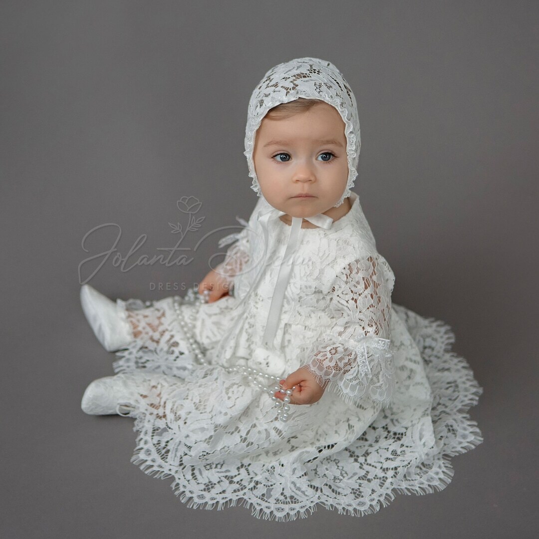 Alencon Lace Baptism Dress Baby Girl Christening Dress Lace Etsy