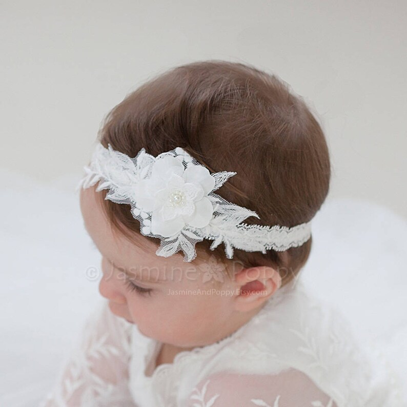 Baptism Headband Lace Headband Baby Headband Christening Etsy