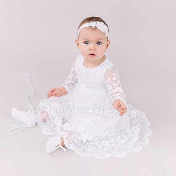 baptism dress for baby girls made of silk satin and venice etsy