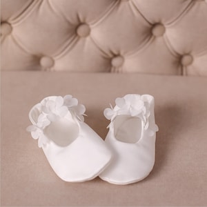 Satin Christening Booties: Baby Baptism Shoes with Flowers