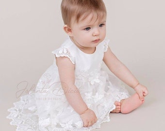 Baby baptism dress, silk baptism dress, baby christening dress, baby dress with butterflies