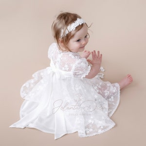 Lace Christening Dress: Silk Baptism Gown with Bow