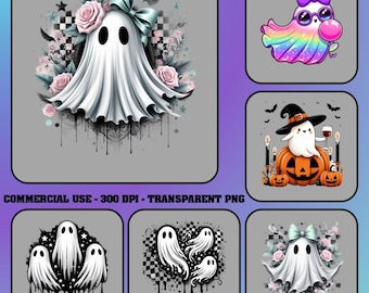 15 Ghost Design Bundle, Sublimation, Floral Ghost Clipart, Spooky Season, 300 DPI, Instant Download,
