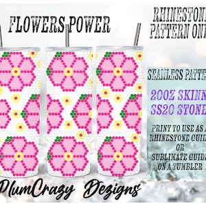 20oz, ss20 Flower Power Rhinestone Template, Rhinestone Tumbler Pattern, , PNG Rhinestone Guide, Sublimation Pattern,