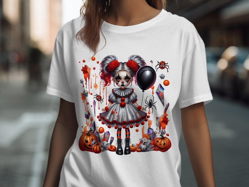 Halloween Goth Doll Tshirt, Creepy Cute Pumpkin Design, Halloween