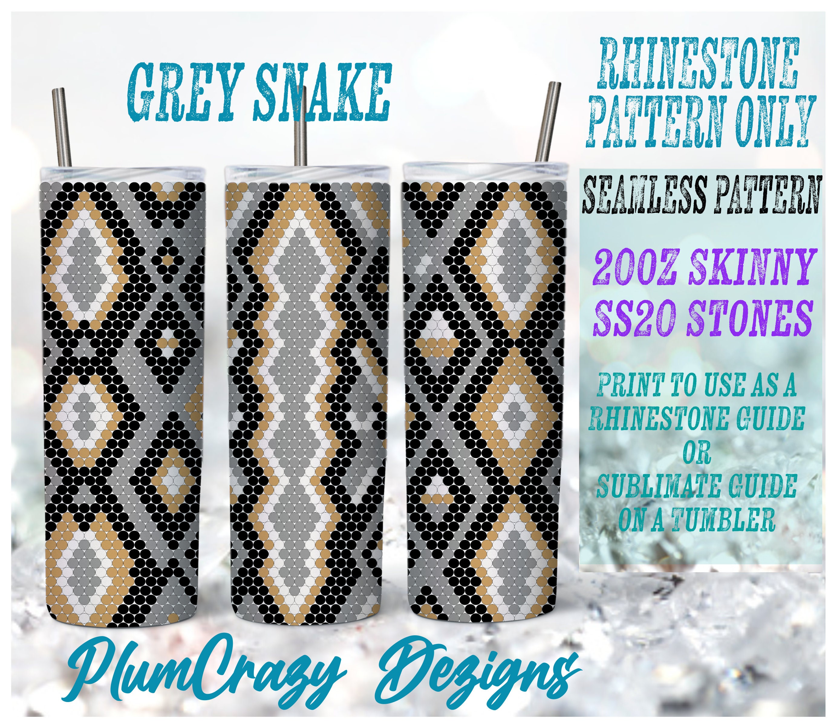 20oz 20ss Gray Gold Black Snake Skin Rhinestone Template, Rhinestone ...