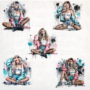 Hot Mess Girl Clipart Bundle 15 Designs Digital Download, Sublimation, Personalize, Bad Ass, Boho Girl, Tattoo Girl, Commercial Use