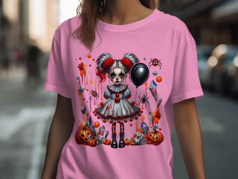 Halloween Goth Doll Tshirt, Creepy Cute Pumpkin Design, Halloween