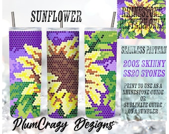 20oz, ss20 Large Sunflower Rhinestone Template, Rhinestone Tumbler Pattern, PNG Rhinestone Guide, Sublimation Pattern,